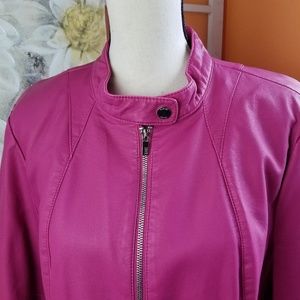 black rivet faux leather jacket pink